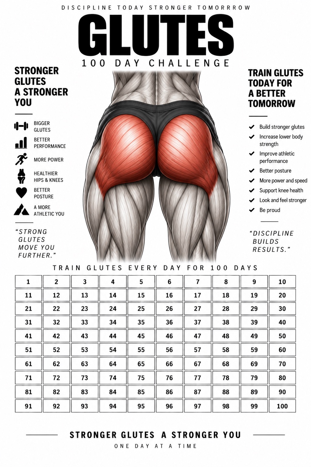 Glutes 100 day challenge poster